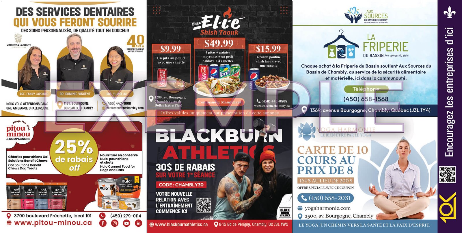 Exemple de carton partagé montrant 6 espaces publicitaires sur le recto