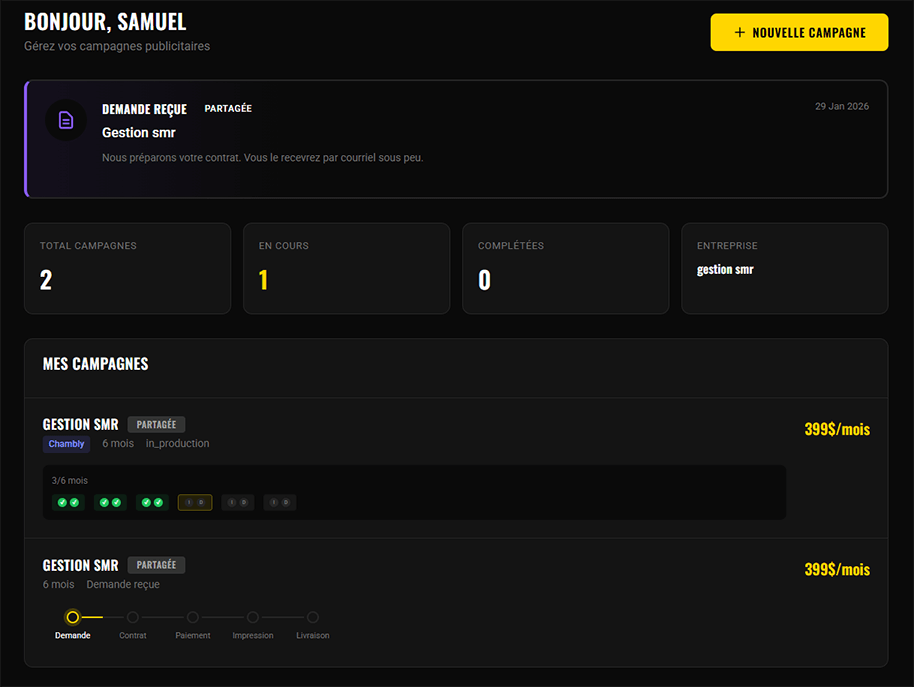 Tableau de bord Media10K - Suivi de campagne